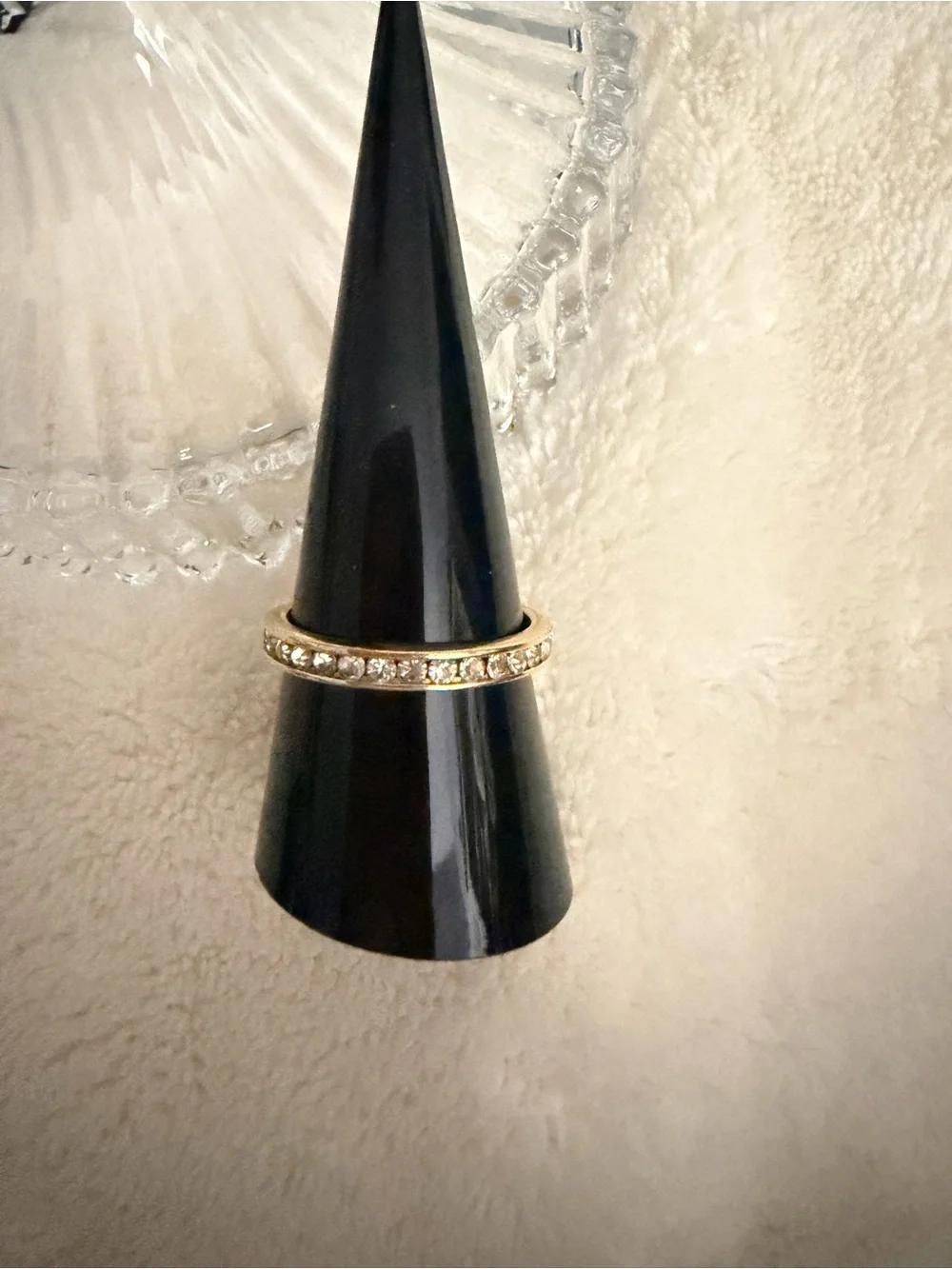 Gold Crystal Band Ring in Gold tone with Clear Stones